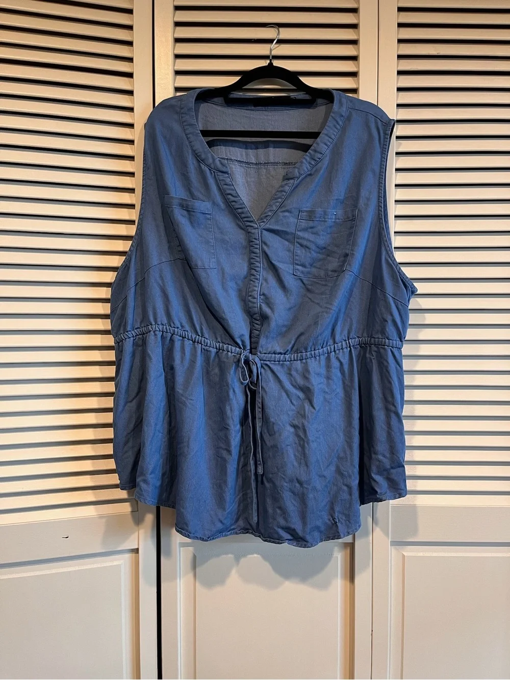 Sleeveless Drawstring Tunic Top - Blue